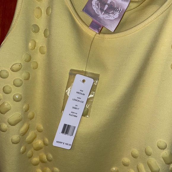 Sleeveless yellow midi dress with stone detail - Picture 2 of 5